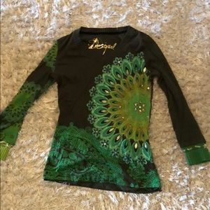 Beautiful brown sweater with lime green print!